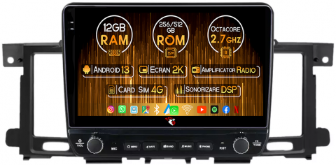 Nissan - Navigatie dedicata Nissan Patrol 2012-2018, 12GB RAM 256GB ROM, Android 13, Rezolutie 2K, Display QLED, 9", DSP, Carplay, Android Auto, Internet, Youtube, Waze, Wi Fi, USB