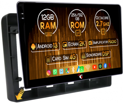 X-Trail 2000-2007 - Navigatie dedicata Nissan X-Trail 2000-2007, 12GB RAM 256GB ROM, Android 13, Rezolutie 2K, Display QLED, 10", DSP, Carplay, Android Auto, Internet, Youtube, Waze, Wi Fi, USB