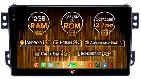 Opel - Navigatie dedicata Opel Agila 2007-2014/Suzuki Splash, 12GB RAM 256GB ROM, Android 13, Rezolutie 2K, Display QLED, 9", DSP, Carplay, Android Auto, Internet, Youtube, Waze, Wi Fi,