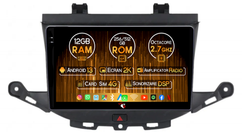 Opel - Navigatie dedicata Opel Astra K 2016-2020, 12GB RAM 256GB ROM, Android 13, Rezolutie 2K, Display QLED, 9", DSP, Carplay, Android Auto, Internet, Youtube, Waze, Wi Fi, USB