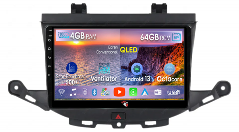 Opel - Navigatie dedicata Opel Astra K 2016-2020, 4GB RAM 64GB ROM, Octacore, Android 13, Display QLED 9", DSP, Carplay, Android Auto, Internet, Youtube, Waze, WIFI, Bluetooth