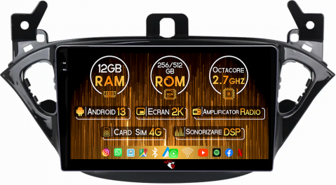 Opel - Navigatie dedicata Opel Corsa 2014-2019, 12GB RAM 256GB ROM, Android 13, Rezolutie 2K, Display QLED, 9", DSP, Carplay, Android Auto, Internet, Youtube, Waze, Wi Fi, USB