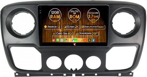 Renault - Navigatie dedicata Opel Movano, Renault Master 2020-2021, 12GB RAM 256GB ROM, Android 13, Rezolutie 2K, Display QLED, 10", DSP, Carplay, Android Auto, Internet, Youtube, Waze, Wi Fi, USB