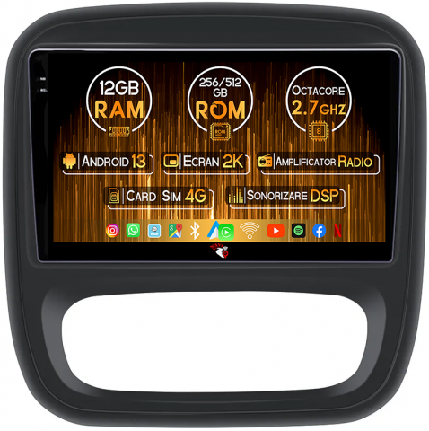Opel - Navigatie dedicata Opel Vivaro B 2014-2018, 12GB RAM 256GB ROM, Android 13, Rezolutie 2K, Display QLED, 9", DSP, Carplay, Android Auto, Internet, Youtube, Waze, Wi Fi, USB