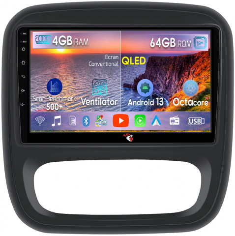 Opel - Navigatie dedicata Opel Vivaro B 2014-2018, 4GB RAM 64GB ROM, Octacore, Android 13, Display QLED 9", DSP, Carplay, Android Auto, Internet, Youtube, Waze, WIFI, Bluetooth