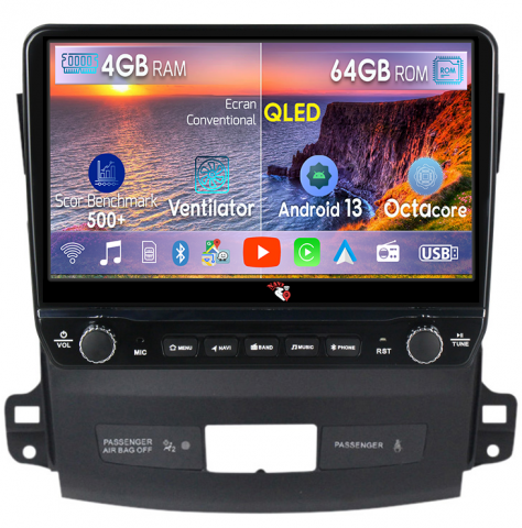 Outlander 2005-2011 - Navigatie dedicata Outlander 2005-2011 cu butoane rotative model 2024, 4 GB RAM 64 ROM, Quadcore, Android 13, Display QLED, 9", DSP, Carplay, Android Auto, Internet, Youtube , Waze , WI-FI