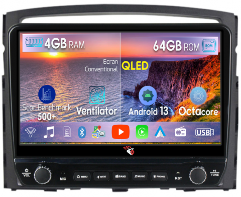 Pajero 2006-2014 - Navigatie dedicata Pajero 2006-2014 cu butoane rotative model 2024, 4 GB RAM 64 ROM, Quadcore, Android 13, Display QLED, 9", DSP, Carplay, Android Auto, Internet, Youtube , Waze , WI-FI