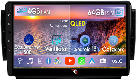 Peugeot 2008 - Navigatie dedicata Peugeot 2008 (2015+), 4GB RAM 64GB ROM, Octacore, Android 13, Display QLED 9", DSP, Carplay, Android Auto, Internet, Youtube, Waze, WIFI, Bluetooth