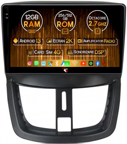 Peugeot - Navigatie dedicata Peugeot 207 ( 2006 - 2015 ), 12GB RAM 256GB ROM, Android 13, Rezolutie 2K, Display QLED, 9", DSP, Carplay, Android Auto, Internet, Youtube, Waze, Wi Fi, USB