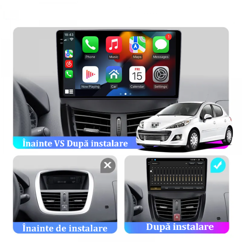 Navigatie dedicata Peugeot 207 2006-2015, 12GB RAM 256GB ROM, Android 13, Rezolutie 2K, Display QLED, 9", DSP, Carplay, Android Auto, Internet, Youtube, Waze, Wi Fi, USB [4]