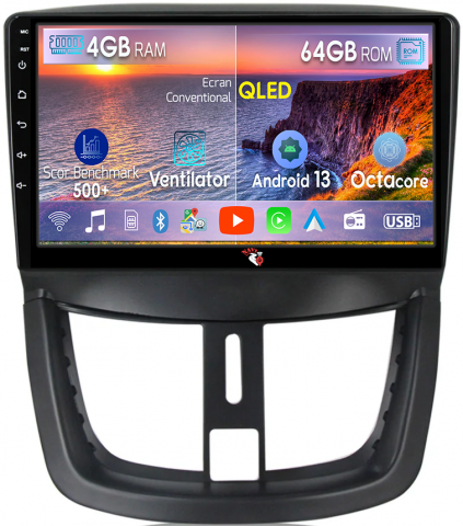Peugeot - Navigatie dedicata Peugeot 207 ( 2006 - 2015 ), 4GB RAM 64GB ROM, Octacore, Android 13, Display QLED 9", DSP, Carplay, Android Auto, Internet, Youtube, Waze, WIFI, Bluetooth