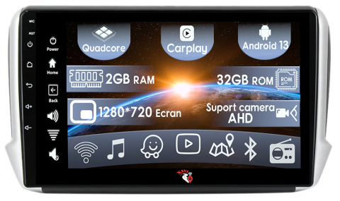 Peugeot - (Resigilata) Navigatie dedicata Peugeot 208 / 2008 ( 2012 - 2020 ), 2GB RAM 32GB ROM, Quad Core, Display 9" IPS Full HD, Carplay, Android 13, Bluetooth, Magazin Play, Suport camere AHD