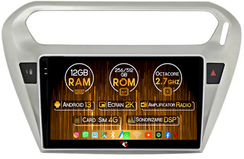 301 2013-2016 - Navigatie dedicata Peugeot 301 2013-2016, 12GB RAM 256GB ROM, Android 13, Rezolutie 2K, Display QLED, 9", DSP, Carplay, Android Auto, Internet, Youtube, Waze, Wi Fi, USB