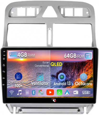 Peugeot 307 - Navigatie dedicata Peugeot 307 2000-2013, 4 GB RAM 64 ROM, Android 13, Display QLED, 9", DSP, Carplay, Android Auto, Internet, Youtube , Waze , WI-FI , USB , Bluetooth
