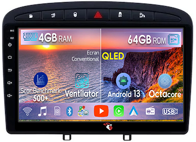 Peugeot - Navigatie dedicata Peugeot 308 408 ( 2008 - 2020 ), 4GB RAM 64GB ROM, Octacore, Android 13, Display QLED 9", DSP, Carplay, Android Auto, Internet, Youtube, Waze, WIFI, Bluetooth