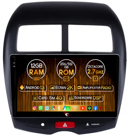 Peugeot - Navigatie dedicata Peugeot 4008, 12GB RAM 256GB ROM, Android 13, Rezolutie 2K, Display QLED, 9", DSP, Carplay, Android Auto, Internet, Youtube, Waze, Wi Fi, USB