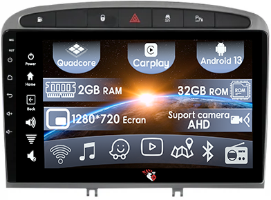Peugeot 408 2008-2020 - (Resigilata) Navigatie dedicata Peugeot 408 2008-2020, gri, 2GB RAM 32GB ROM, Quad Core, Display 9" IPS Full HD, Carplay, Android 13, Bluetooth, Magazin Play, Suport camere AHD