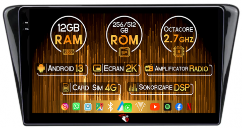 Peugeot - Navigatie dedicata Peugeot 408 2014+, 12GB RAM 256GB ROM, Android 13, Rezolutie 2K, Display QLED, 9", DSP, Carplay, Android Auto, Internet, Youtube, Waze, Wi Fi, USB