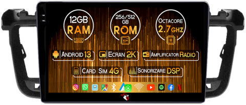Peugeot - Navigatie dedicata Peugeot 508, 12GB RAM 256GB ROM, Android 13, Rezolutie 2K, Display QLED, 9", DSP, Carplay, Android Auto, Internet, Youtube, Waze, Wi Fi, USB