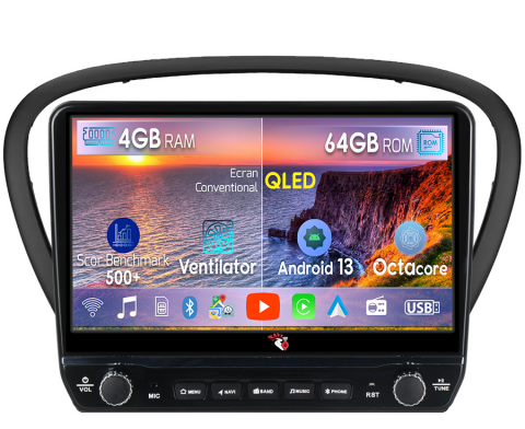 607 2004-2010 - Navigatie dedicata Peugeot 607 2004-2010 cu butoane rotative model 2024, 4 GB RAM 64 ROM, Quadcore, Android 13, Display QLED, 9", DSP, Carplay, Android Auto, Internet, Youtube , Waze , WI-FI