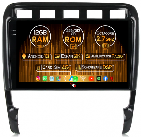 Porsche - Navigatie dedicata Porsche Cayenne 2002-2010, 12GB RAM 256GB ROM, Android 13, Rezolutie 2K, Display QLED, 9", DSP, Carplay, Android Auto, Internet, Youtube, Waze, Wi Fi, USB