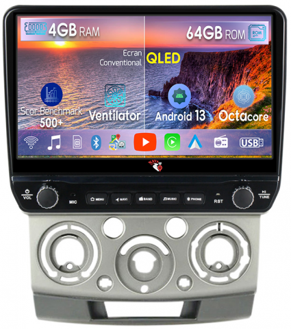 Ranger 2006-2011 - Navigatie dedicata Ranger 2006-2011 cu butoane rotative model 2024, 4 GB RAM 64 ROM, Quadcore, Android 13, Display QLED, 9", DSP, Carplay, Android Auto, Internet, Youtube , Waze , WI-FI