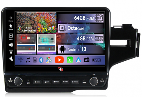 Fit 2014 - Navigatie dedicata Jazz Fit 2014-2015 cu butoane rotative model 2024, 4 GB RAM 64 ROM, Quadcore, Android 13, Display QLED, 9", DSP, Carplay, Android Auto, Internet, Youtube , Waze , WI-FI