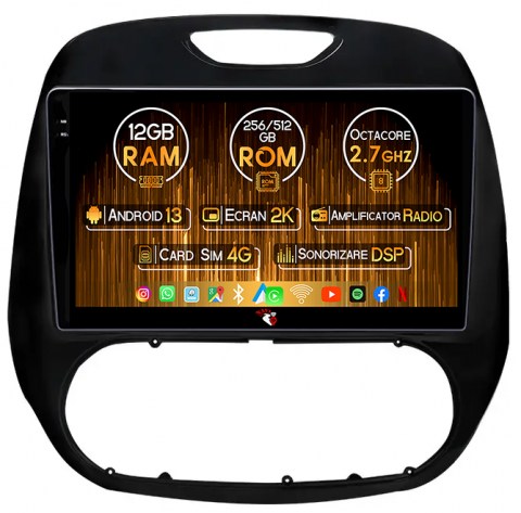 Kaptur 2016-2019 - Navigatie dedicata Renault Kaptur 2016-2019, 12GB RAM 256GB ROM, Android 13, Rezolutie 2K, Display QLED, 9", DSP, Carplay, Android Auto, Internet, Youtube, Waze, Wi Fi, USB
