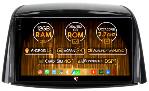 Koleos 2008-2016 - Navigatie dedicata Renault Koleos 2008-2016, 12GB RAM 256GB ROM, Android 13, Rezolutie 2K, Display QLED, 9", DSP, Carplay, Android Auto, Internet, Youtube, Waze, Wi Fi, USB
