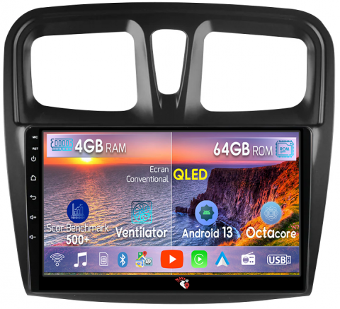 Logan 2014-2019 - Navigatie dedicata Renault Logan 2014-2019, 4GB RAM 64GB ROM, Octacore, Android 13, Display QLED 9", DSP, Carplay, Android Auto, Internet, Youtube, Waze, WIFI, Bluetooth
