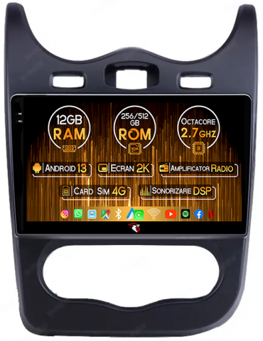 Sandero 2013-2014 - Navigatie dedicata Renault Sandero 2013-2014, 12GB RAM 256GB ROM, Android 13, Rezolutie 2K, Display QLED, 10", DSP, Carplay, Android Auto, Internet, Youtube, Waze, Wi Fi, USB