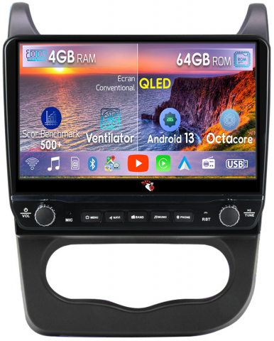 Sandero 2013-2014 - Navigatie dedicata Renault Sandero 2013-2014 cu butoane rotative model 2024, 4 GB RAM 64 ROM, Quadcore, Android 13, Display QLED, 10", DSP, Carplay, Android Auto, Internet, Youtube , Wa
