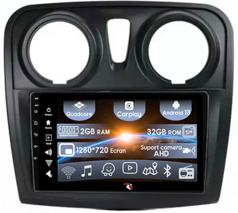Sandero Dacia Duster Captur Lada Xray - (Resigilata) Navigatie dedicata Renault Sandero 2017+, 2GB RAM 32GB ROM, Quad Core, Display 9" IPS Full HD, Carplay, Android 13, Bluetooth, Magazin Play, Suport camere AHD
