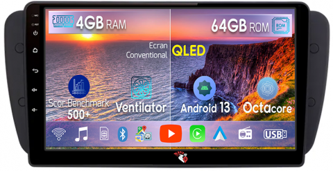 Seat - Navigatie dedicata Seat Ibiza 2009-2012, 4GB RAM 64GB ROM, Octacore, Android 13, Display QLED 9", DSP, Carplay, Android Auto, Internet, Youtube, Waze, WIFI, Bluetooth