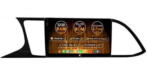 Seat - Navigatie dedicata Seat Leon 2012-2018, 12GB RAM 256GB ROM, Android 13, Rezolutie 2K, Display QLED, 9", DSP, Carplay, Android Auto, Internet, Youtube, Waze, Wi Fi, USB
