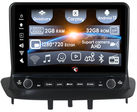 Megane 3 2008-2014 - Navigatie dedicata Megane 3 2008-2014 cu butoane rotative model 2024, 9 Inch, 2GB RAM 32GB ROM, Quadcore, Android 13, WiFi, Bluetooth, Magazin Play