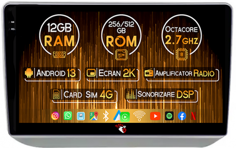 Skoda - Navigatie dedicata Skoda Fabia 2007-2014, 12GB RAM 256GB ROM, Android 13, Rezolutie 2K, Display QLED, 10", DSP, Carplay, Android Auto, Internet, Youtube, Waze, Wi Fi, USB