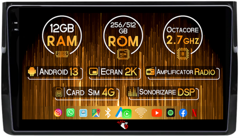 Skoda - Navigatie dedicata Skoda Kodiaq 2016-2018, 12GB RAM 256GB ROM, Android 13, Rezolutie 2K, Display QLED, 9", DSP, Carplay, Android Auto, Internet, Youtube, Waze, Wi Fi, USB