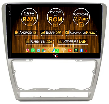 Skoda - Navigatie dedicata Skoda Octavia 2, 12GB RAM 256GB ROM, Android 13, Rezolutie 2K, Display QLED, 10", DSP, Carplay, Android Auto, Internet, Youtube, Waze, Wi Fi, USB