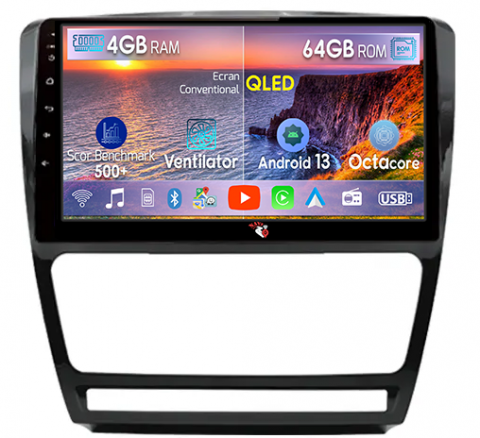 Navigatii Dedicate - Navigatie dedicata Skoda Octavia 2008-2013, 4GB RAM 64GB ROM, Octacore, Android 13, Display QLED 10", DSP, Carplay, Android Auto, Internet, Youtube, Waze, WIFI, Bluetooth