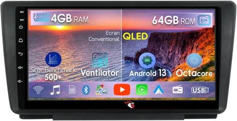 Skoda - Navigatie dedicata Skoda Octavia 2008-2013, 4GB RAM 64GB ROM, Octacore, Android 13, Display QLED 9", DSP, Carplay, Android Auto, Internet, Youtube, Waze, WIFI, Bluetooth