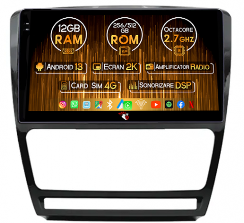 Skoda - Navigatie dedicata Skoda Octavia 2008-2013, 12GB RAM 256GB ROM, Android 13, Rezolutie 2K, Display QLED, 10", DSP, Carplay, Android Auto, Internet, Youtube, Waze, Wi Fi, USB