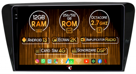 Skoda - Navigatie dedicata Skoda Octavia 3, 12GB RAM 256GB ROM, Android 13, Rezolutie 2K, Display QLED, 10", DSP, Carplay, Android Auto, Internet, Youtube, Waze, Wi Fi, USB