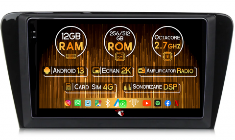 Skoda - Navigatie dedicata Skoda Octavia A7 2014, 12GB RAM 256GB ROM, Android 13, Rezolutie 2K, Display QLED, 10.1", DSP, Carplay, Android Auto, Internet, Youtube, Waze, Wi Fi, USB