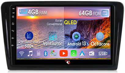 Skoda - Navigatie dedicata Skoda Rapid 2013-2017, 4GB RAM 64GB ROM, Octacore, Android 13, Display QLED 9", DSP, Carplay, Android Auto, Internet, Youtube, Waze, WIFI, Bluetooth