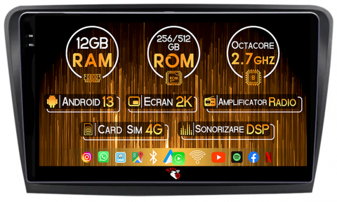 Skoda - Navigatie dedicata Skoda Superb 2008-2015, 12GB RAM 256GB ROM, Android 13, Rezolutie 2K, Display QLED, 10", DSP, Carplay, Android Auto, Internet, Youtube, Waze, Wi Fi, USB