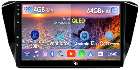 Skoda - Navigatie dedicata Skoda Superb 2016-2019, 4GB RAM 64GB ROM, Octacore, Android 13, Display QLED 9", DSP, Carplay, Android Auto, Internet, Youtube, Waze, WIFI, Bluetooth