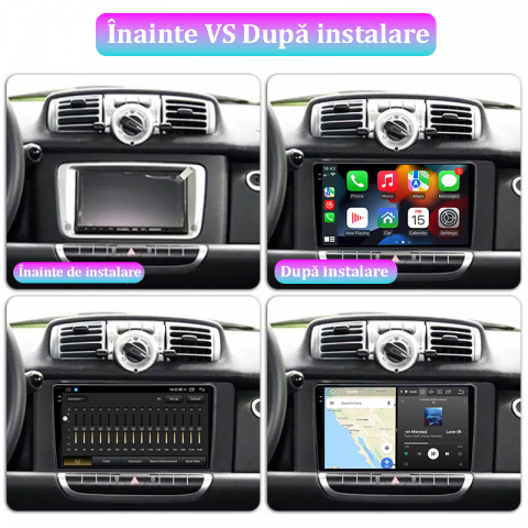 Navigatie dedicata Smart Fortwo 2011-2015, 12GB RAM 256GB ROM, Android 13, Rezolutie 2K, Display QLED, 9", DSP, Carplay, Android Auto, Internet, Youtube, Waze, Wi Fi, USB [4]