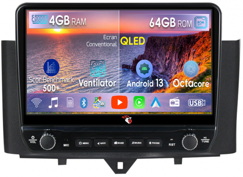 Mercedes-Benz - Navigatie dedicata Smart Fortwo 2011-2015 cu butoane rotative model 2024, 4 GB RAM 64 ROM, Quadcore, Android 13, Display QLED, 9", DSP, Carplay, Android Auto, Internet, Youtube , Waze , WI-FI