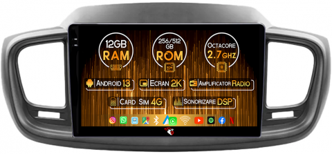 Kia - Navigatie dedicata Sorento 2014-2017, 12GB RAM 256GB ROM, Android 13, Rezolutie 2K, Display QLED, 10", DSP, Carplay, Android Auto, Internet, Youtube, Waze, Wi Fi, USB